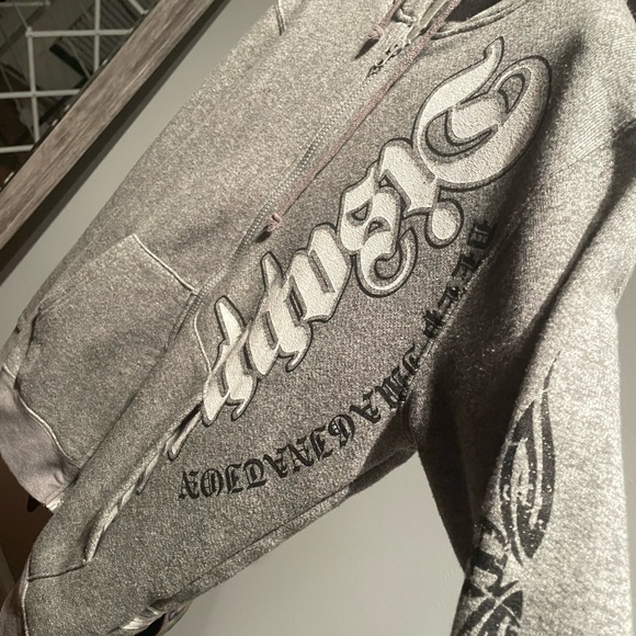 Korean vintage gray y2k zip up goth letters hoodie sweatshirt - Picture 3 of 4